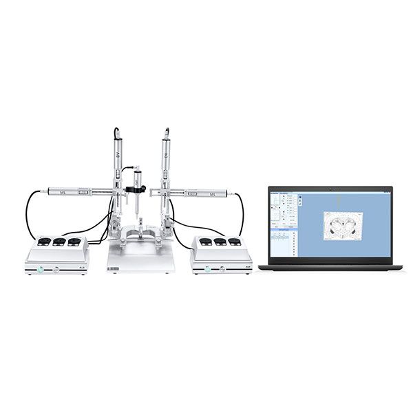 71000 Automated Stereotaxic Instrument with dual manipulators connected to laptop