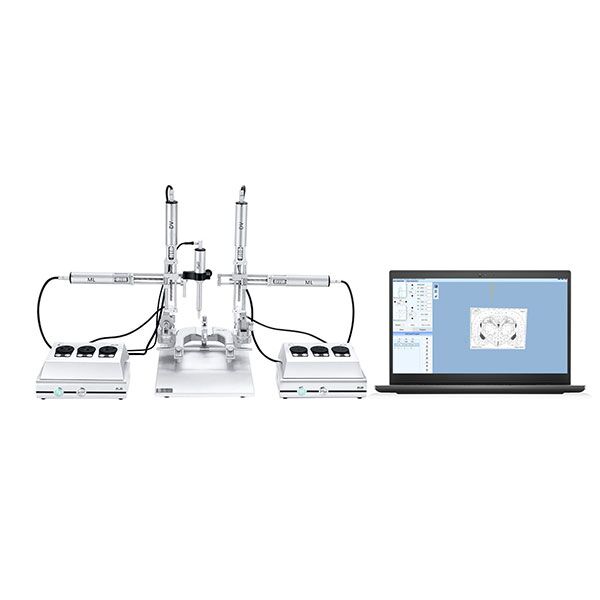 71000 Automated Stereotaxic Instrument with dual manipulators connected to laptop