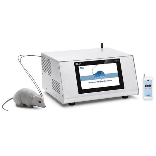 IOS-465/589/635 Intelligent Optogenetics System connected to dummy rat for demonstration