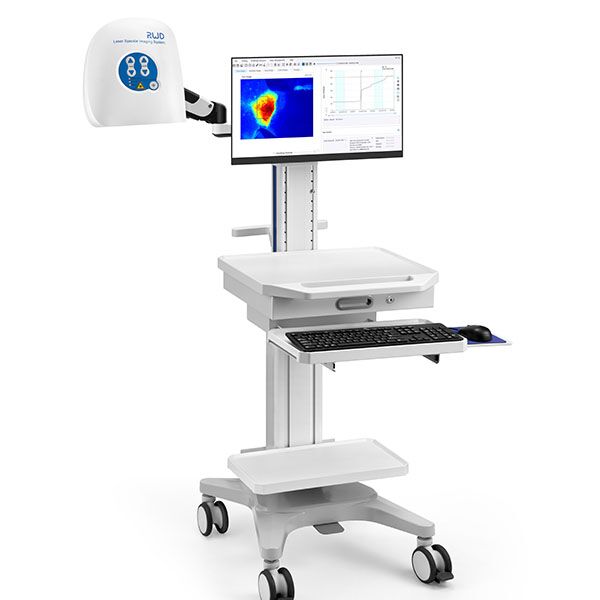 Laser Speckle Contrast Imaging System connected to a computer on a specialized stand