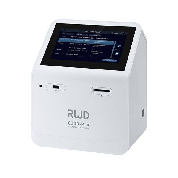 C100-Pro Automated Cell Counter front with display on